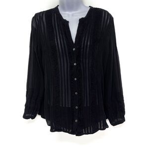 2/$30 Anthropologie Joie Pleated Lace Sheer Long Sleeve Button Up Blouse Top